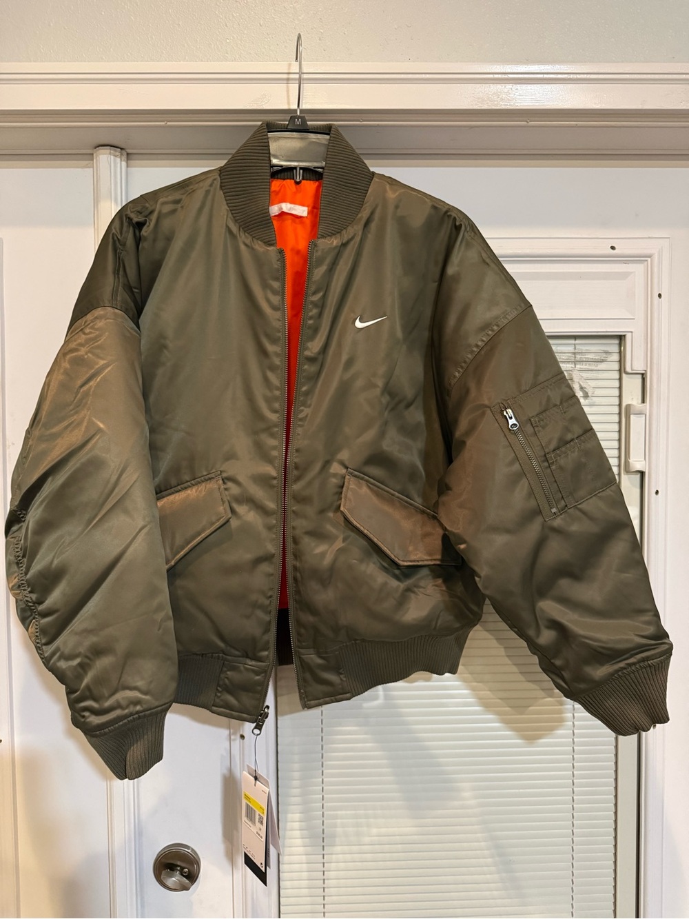Nike Olive Green Bomber Jacket with Orange Interior